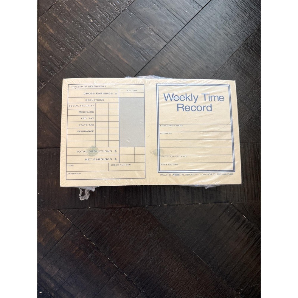 221 NEBS Pocket Size Weekly Time Records 7 x 4 1/4" QTY 250 VTG